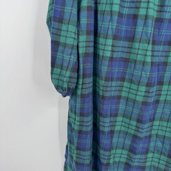 Lands End Women's Flannel Long Sleeve Sleepshirt Nightgown blue green flannel ni - Picture 6 of 13